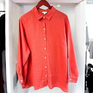 J Jill Love Linen Coral Long‎ Sleeve Relax Fit Button Down Shirt Womens Size 2X